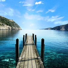 pier, rocks, lake