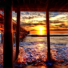 pier, Pale, sun, sea, west