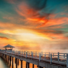 sea, sun, pier, west