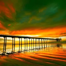 sea, sun, pier, west