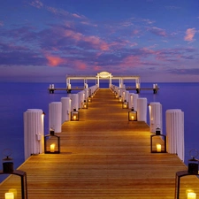 Sky, illuminated, pier, sea