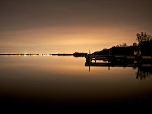 Sky, twilight, pier, lake