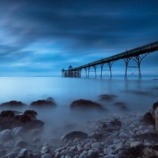 pier, sea, Stones