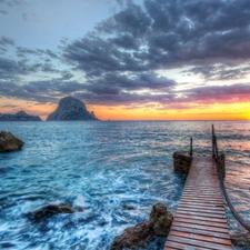 west, sea, pier, sun