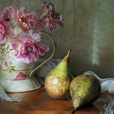 Flowers, shawl, truck concrete mixer, Pink, pitcher