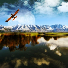 plane, Mountains, sea