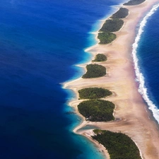 sea, Atol, Plants, Waves