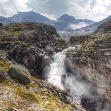 Plants, Mountains, waterfall