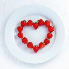 plate, strawberries, Heart