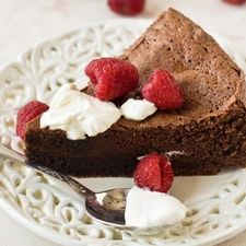 plate, cake, raspberries