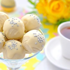 cup, White, tea, chocolate, Drops, plate, teaspoon