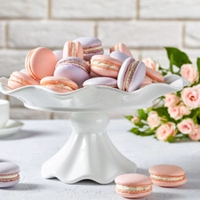 cup, cookies, bouquet, plateau, Macaroons, roses, blur