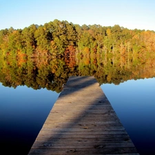 forest, lake, Platform, autumn, reflection, Island