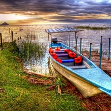 Platform, lake, Boat