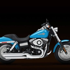blue, polished, exhausts, Harley Davidson Fat Bob