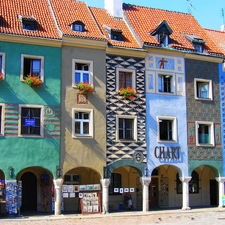 houses, market, Poznań, Old car