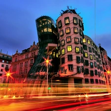 curves, Street, Prague, Houses