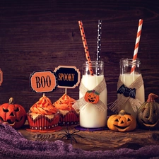halloween, Muffins, milk, pumpkin