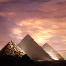 Pyramids, west, sun