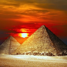 Pyramids, west, sun