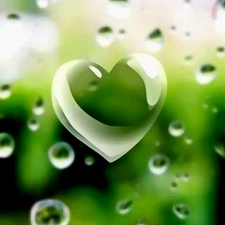 green ones, drops, rain, Heart