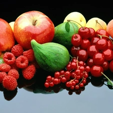 raspberries, cherries, Fruits, apples, different