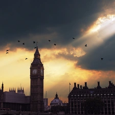 Big Ben, Great Sunsets, rays, London