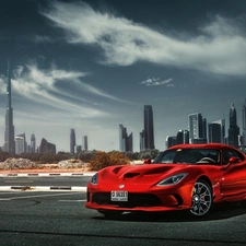 Red, Sport, Burj Khalifa, Automobile, Viper, Dubaj, Town, Dodge