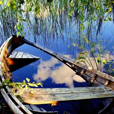 reflection, lake, Boat