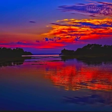 color, lake, reflection, clouds