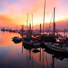 Yachts, Sky, reflection, Harbour