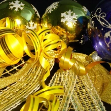 composition, baubles, Ribbons, Christmas