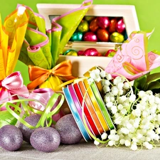 Ribbons, lilies, eggs, gifts, easter