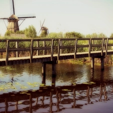 River, Windmills, bridge