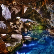 River, rocks, cave