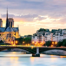 chair, bridge, River, Notre Dame