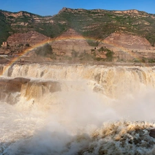 River, Great Rainbows, waterfall, height, Hill