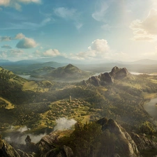 clouds, Valley, Roberto, Oleotto, River, Mountains