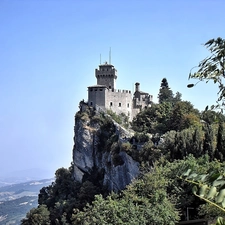 rocks, acacia, Castle, ruins, San Marino