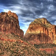 rocks, clouds, canyon