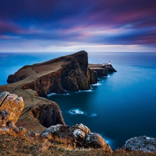 rocks, Lighthouses, archipelago, sea, Scotland