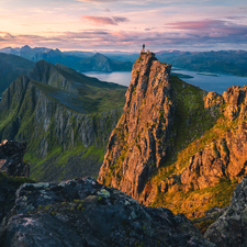 Senja Island, Norway, rocks, Human, Mountains, sea