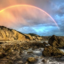 Great Rainbows, sea, rocks