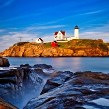 rocks, Lighthouses, sea