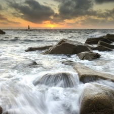 rocks, Lighthouses, sea