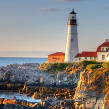 rocks, Lighthouses, sea