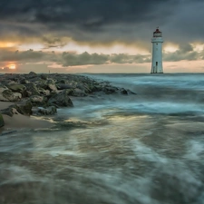 rocks, Lighthouses, sea