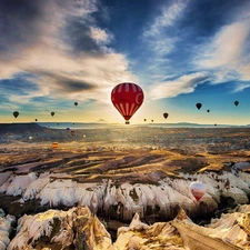 rocks, Balloons, Sky