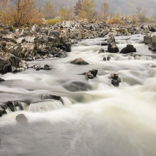 rocks, Stones, tear, River, autumn