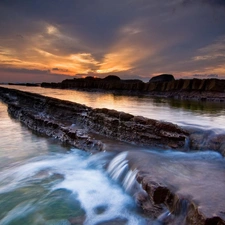 rocks, Sky, water